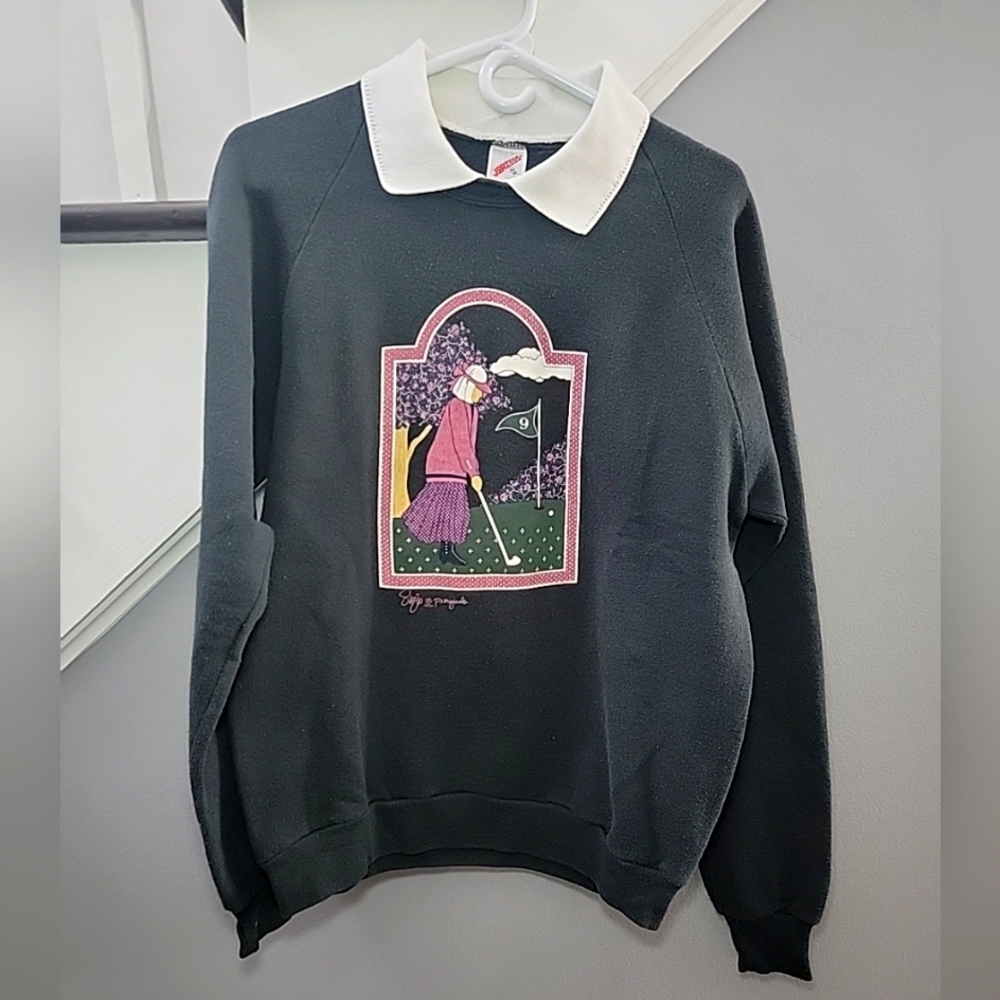 Vintage P.S. Originals Black Collared Sweatshirt Size XL Women’s Golf USA